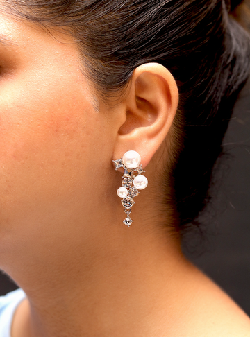 Pearls & Crystals Silver Earrings