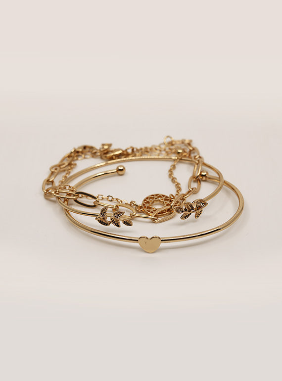 Leaf heart & Chains Bracelet Set