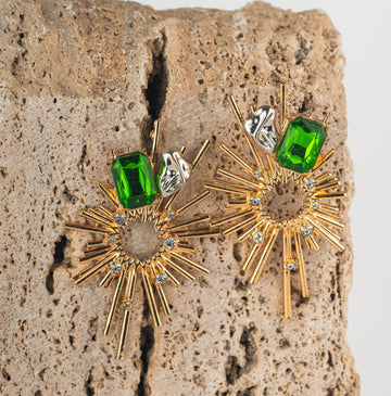 Radiant Sunburst Emerald Earrings