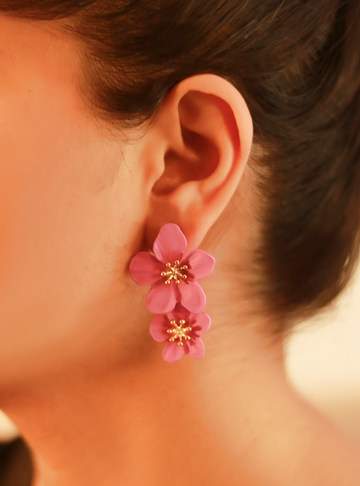 Flower Drop Earrings - Purple