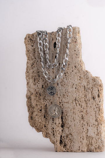 Silver Chains and Guinea Layered necklace